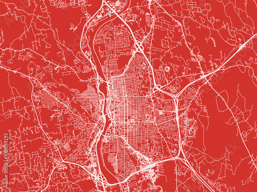 Christmas Map of Manchester New Hampshire, USA in Snowy White on Festive Red Background.