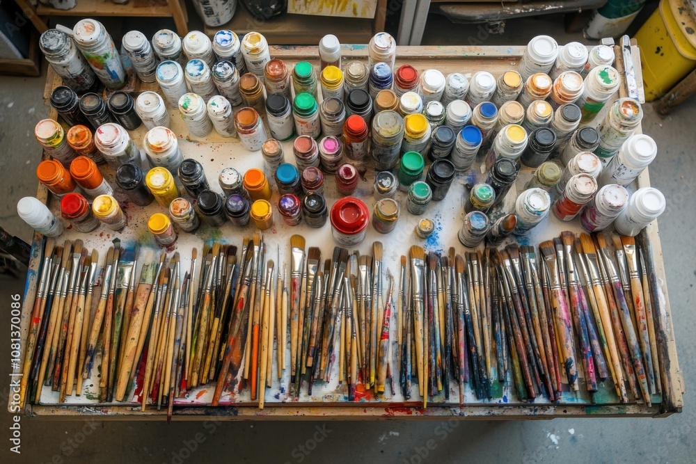 Paintbrushes and Paint Bottles Paintbrushes and Paint Bottles