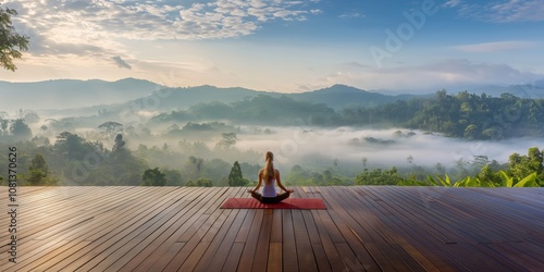 Engage in a serene yoga practice with beautiful natural surroundings, allowing you to cultivate mindfulness and relaxation. Find peace and harmony amidst the tranquility of nature photo