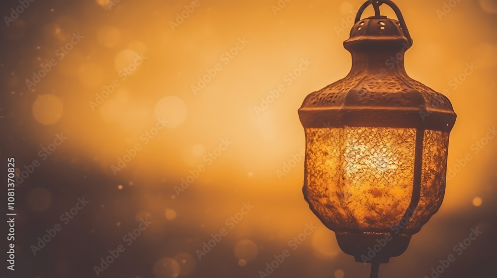An Illuminated Lantern Against a Hazy Orange Sky