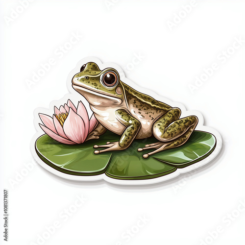 Frog on a lily pad cartoon vector illustration sticker design photo