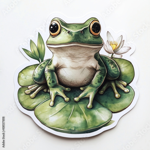 Watercolor green frog on a lily pad illustration design element photo