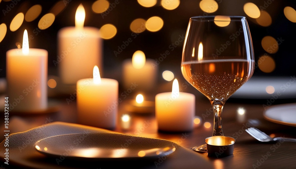 Romantic dinner setting with candles, representing love, intimacy, and special occasions. Romantic dinner setting with candles, representing love, intimacy, and special occasions.
