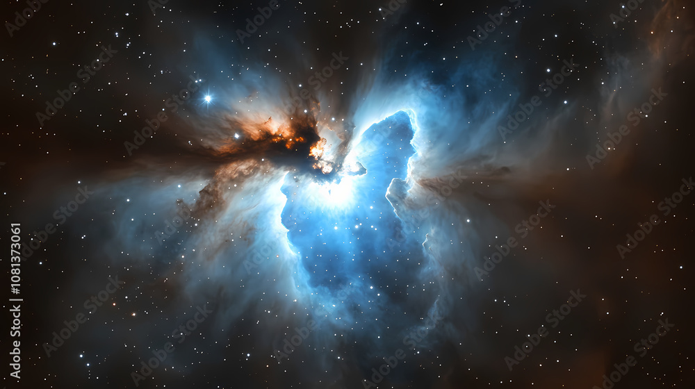 Fototapeta premium Blue nebula in space, starry sky, dark background. Nebula. Illustration