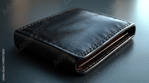 plain black leather wallet on a white background.