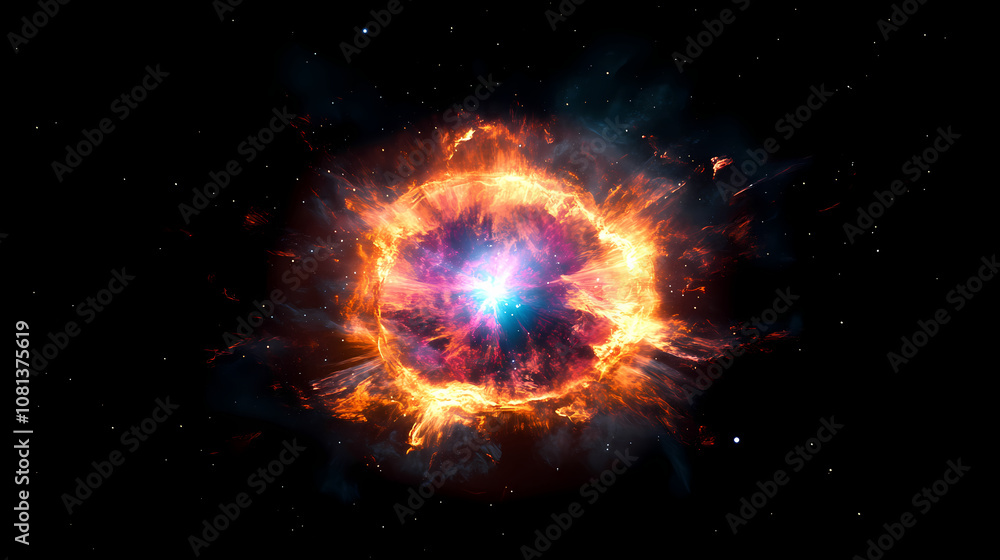 Obraz premium Cosmic phenomenon of a planetary nebula glowing with vibrant colors, with a dying star at its center. illustration, image, , minimalism,. Nebula. Illustration