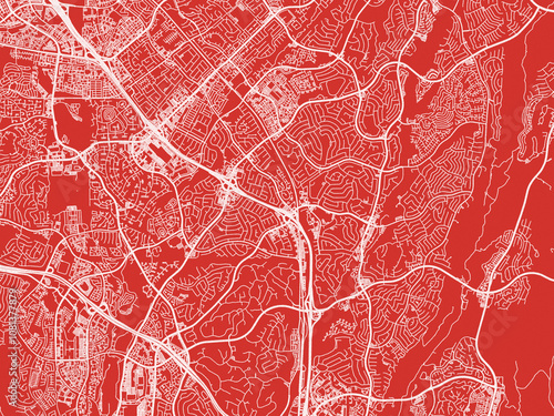 Christmas Map of Mission Viejo  California, USA in Snowy White on Festive Red Background.