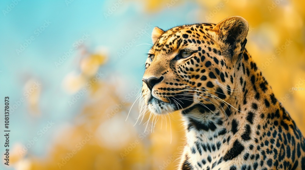 Obraz premium Leopard as a teacher banner with copy space area for text. Cute Leopard...