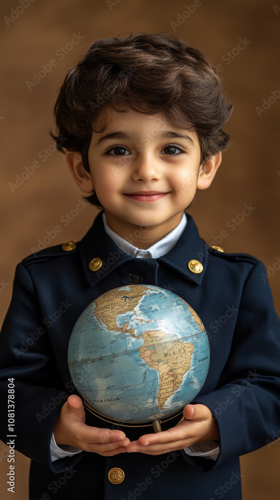 child with globe child with globe