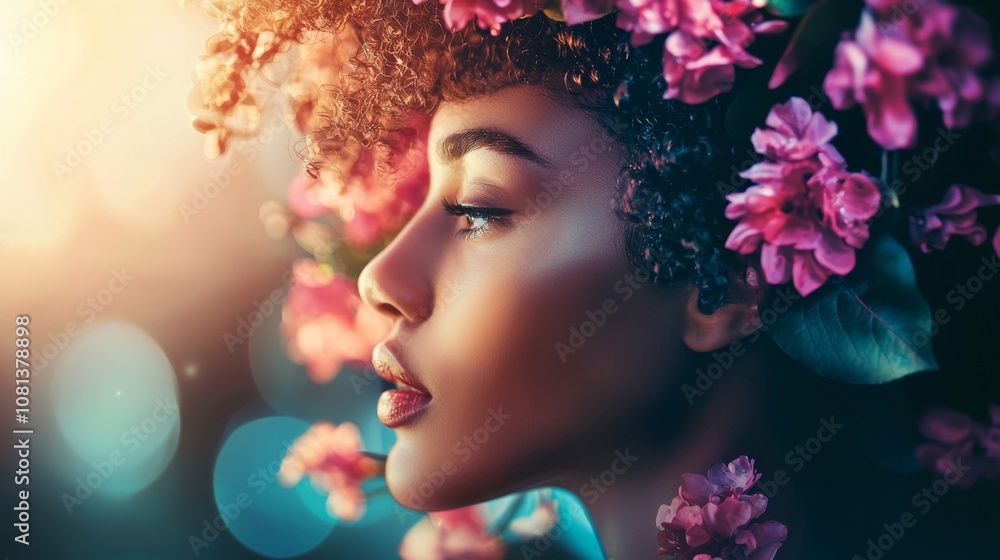 Portrait of Woman with Flowers in Hair Portrait of Woman with Flowers in Hair