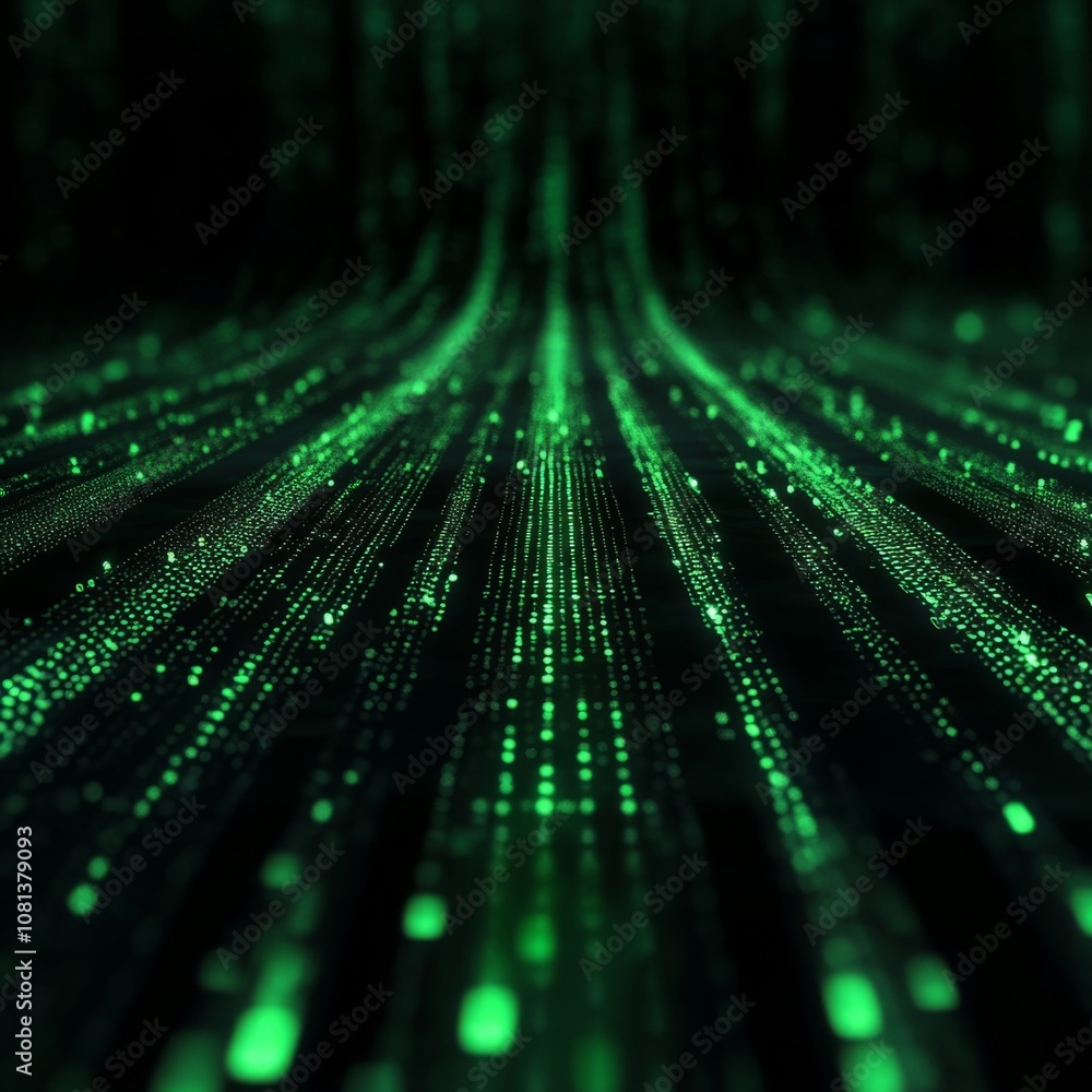 Binary code cascading down, green on black, reminiscent of digital streams and virtual environments Binary code cascading down, green on black, reminiscent of digital streams and virtual environments