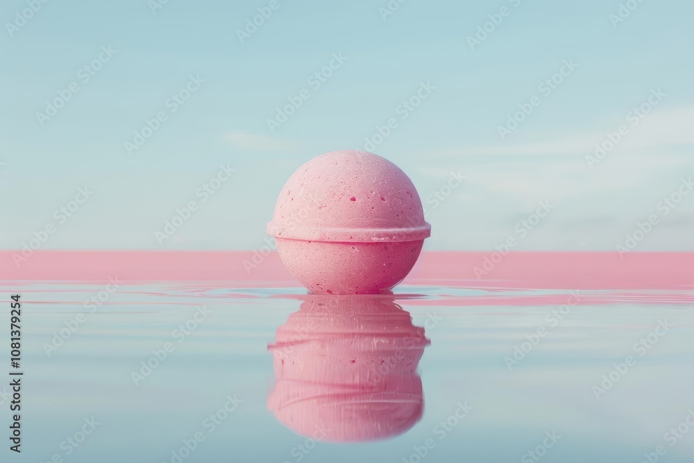 A minimalist image of a single, pink bath bomb before it hits the water A minimalist image of a single, pink bath bomb before it hits the water