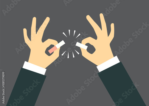Hands breaking a cigarette ,No smoking, No tobacco day. 
