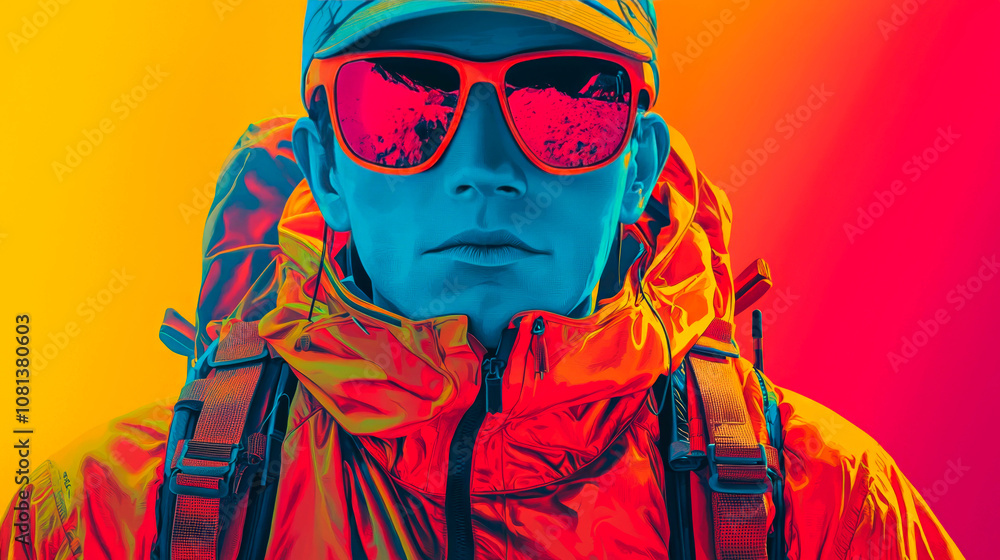 Man in sunglasses and jacket with neon gradient background. Man in sunglasses and jacket with neon gradient background.