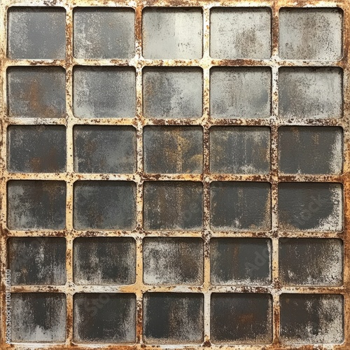 Rough metallic grid with bronze and silver textures, slight rust, and an industrial feel photo