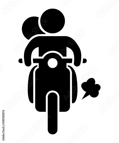 silhouette of couple boy and girl rides on scooter. stickman black cartoon.