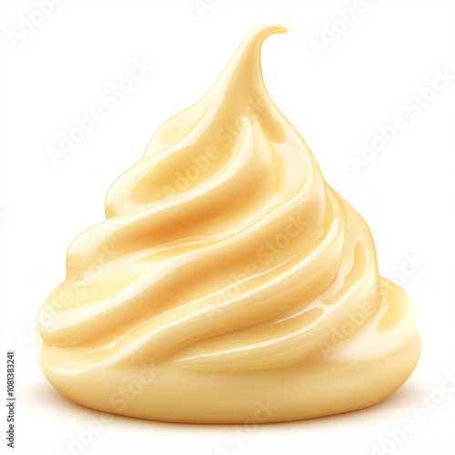 A creamy swirl of soft-serve ice cream or custard in a light yellow hue, evoking a sweet and delicious treat.