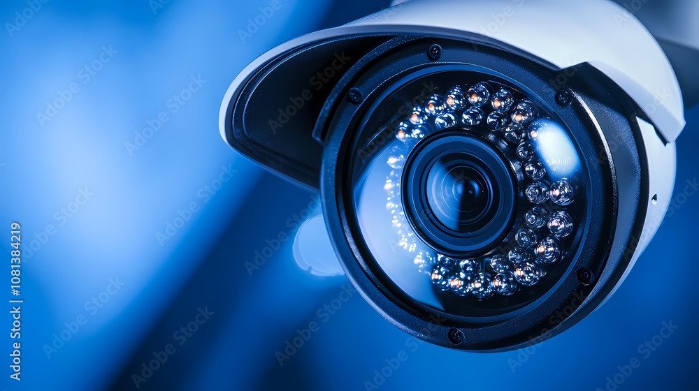 Close Up of a Security Camera Lens Illuminating the Importance of Surveillance in Modern Society Today Close Up of a Security Camera Lens Illuminating the Importance of Surveillance in Modern Society Today