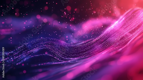 Abstract Visualization of Digital Waves and Data Streams in Vibrant Purple and Pink Hues Creating a Futuristic Atmosphere