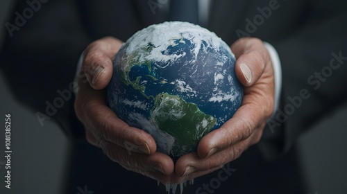 Individuals hold the earth in their hands symbolizing responsibility for global sustainability