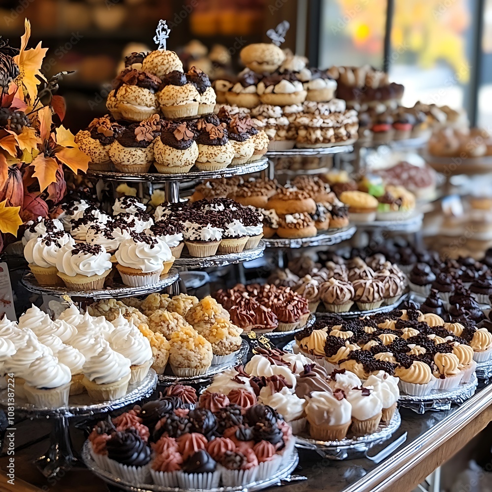 Gourmet Cupcakes and Pastries Displayed on a Tiered Stand. Gourmet Cupcakes and Pastries Displayed on a Tiered Stand.
