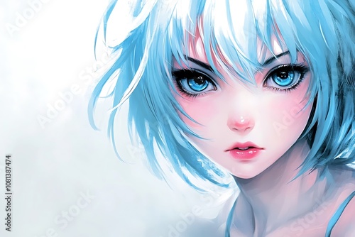 Anime girl with blue hair and blue eyes