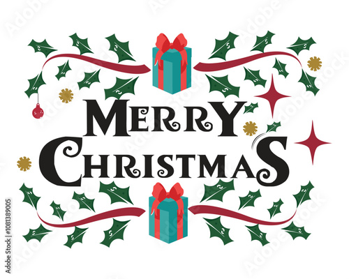 text marry cristmas and beautiful souvenirs, Merry cristmas hand lettering calligraphy isolated 