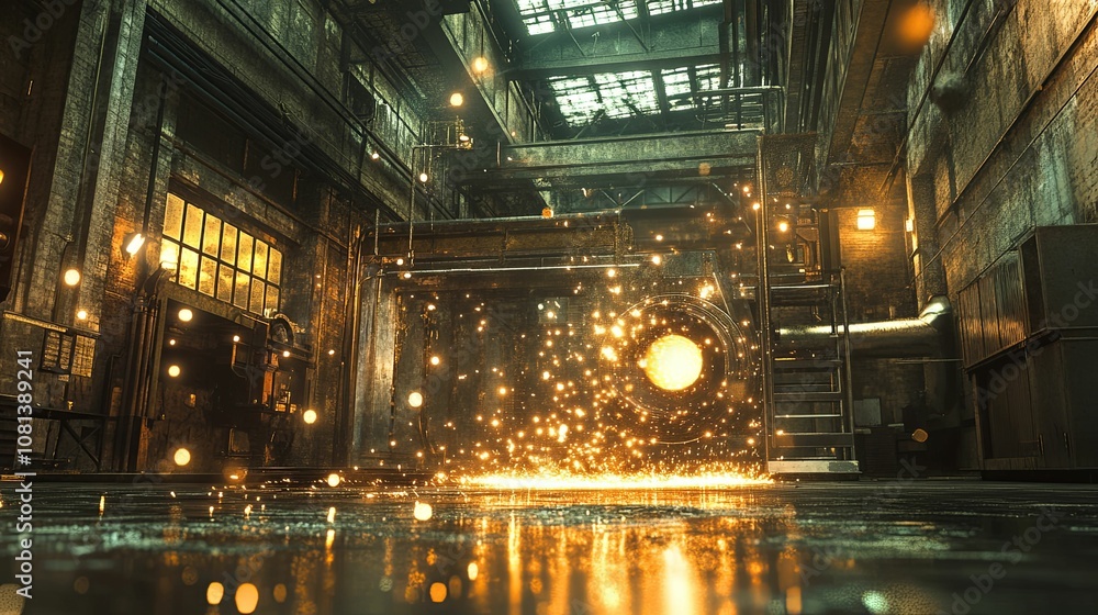 Industrial Foundry with Sparks and Molten Metal Industrial Foundry with Sparks and Molten Metal