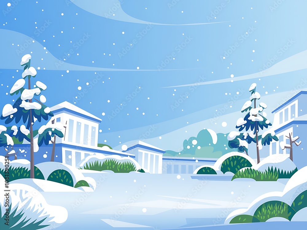 Naklejka premium Snowy Landscape with Houses and Trees