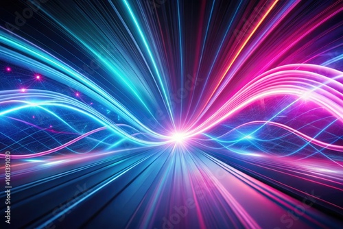 Vintage Abstract Background with Rays of Neon Light  Pink and Blue Energy Waves  Futuristic Movement  Dynamic Curves in a Dark Setting  Colorful Glowing Force  Artistic Vibes