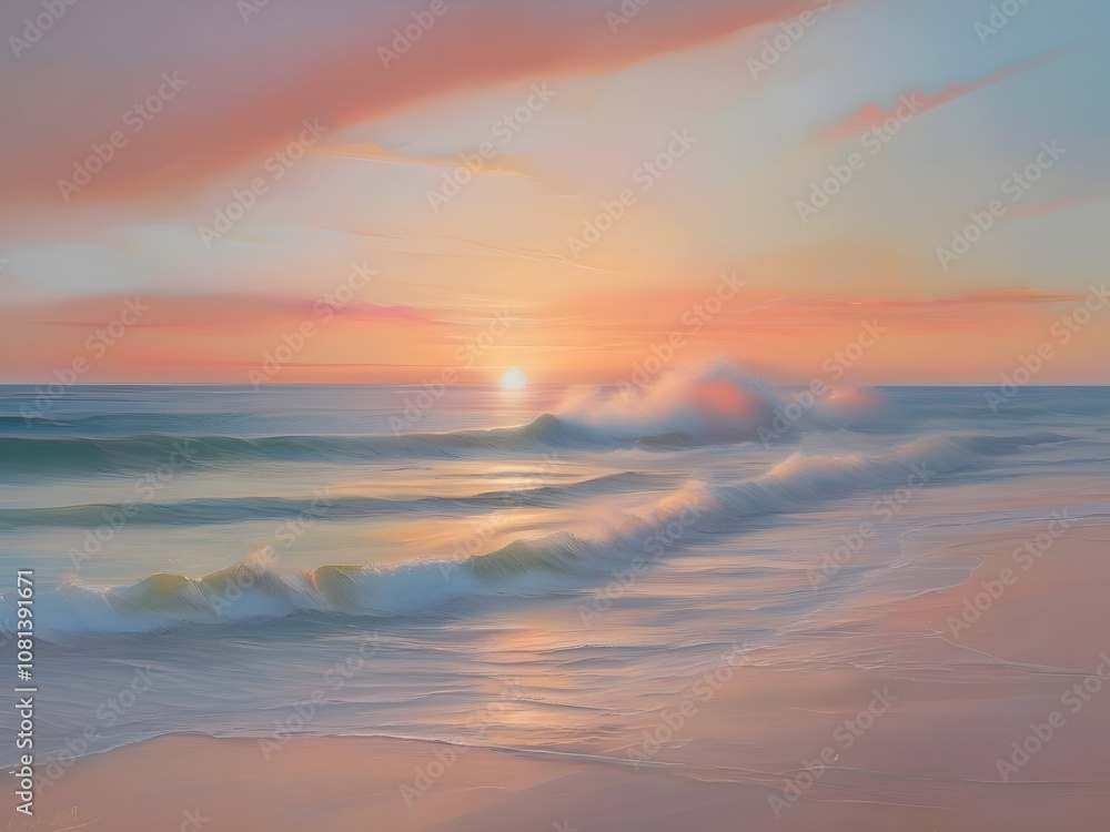 Pastel Sunset Sea Beach Painting Art Pastel Sunset Sea Beach Painting Art