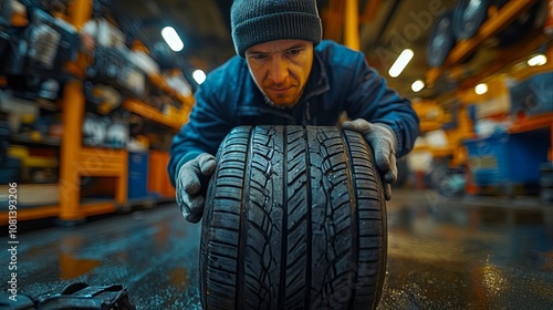 Wallpaper Mural A Mechanic Examining a New Tire in a Workshop Torontodigital.ca