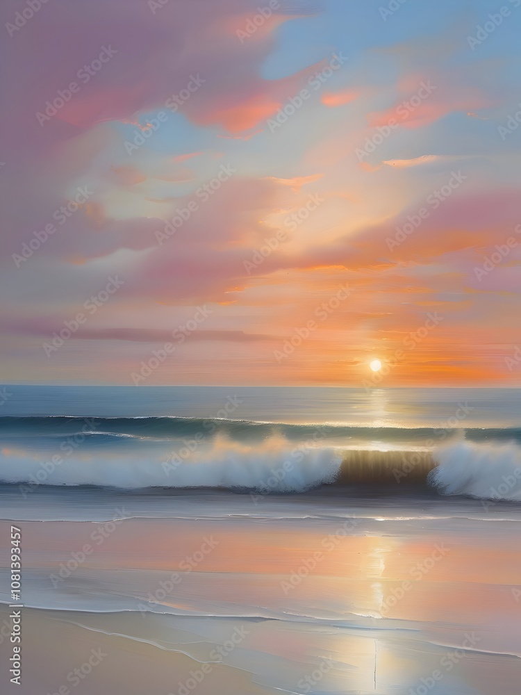 Pastel Sunset Sea Beach Painting Art Pastel Sunset Sea Beach Painting Art