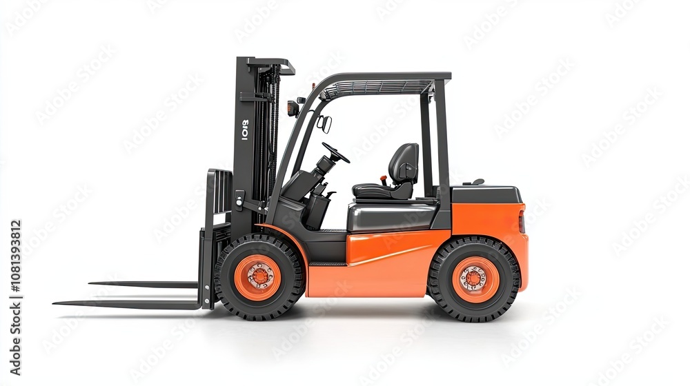 Orange and Black Forklift with Raised Forks Orange and Black Forklift with Raised Forks