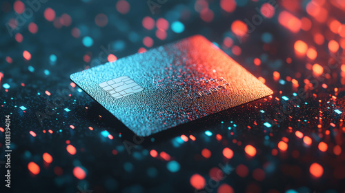 platinum credit card resting on surface with colorful holographic lights, creating futuristic atmosphere. card sleek design stands out against vibrant background