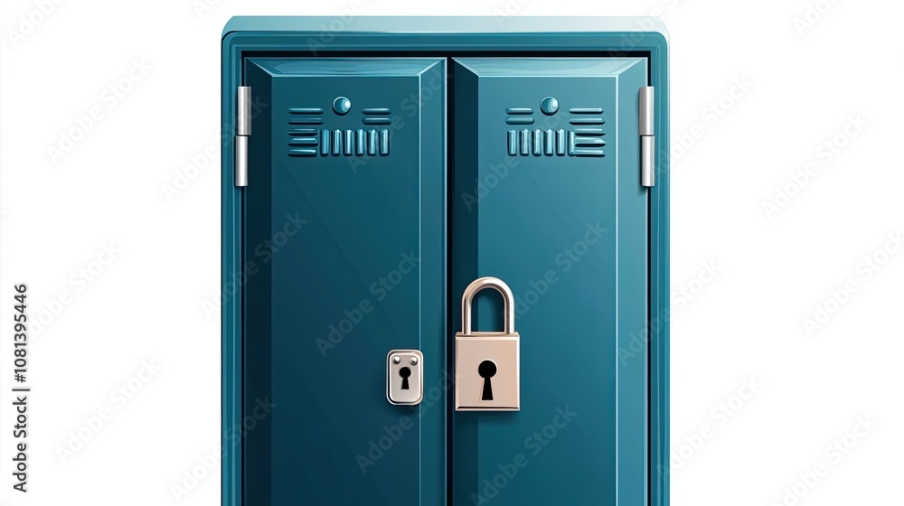 A blue locker door secured with a padlock A blue locker door secured with a padlock