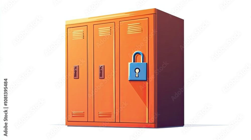 Orange Metal Lockers with a Blue Padlock Orange Metal Lockers with a Blue Padlock
