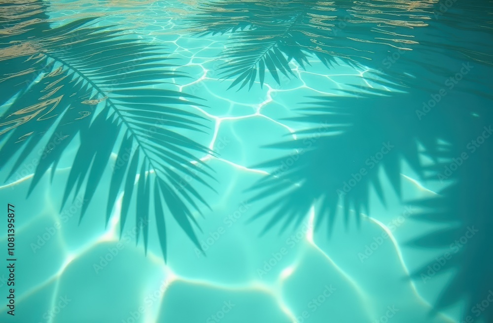 Tropical summer background with pool water surface and palm leaf shadow. Luxury hotel resort Tropical summer background with pool water surface and palm leaf shadow. Luxury hotel resort