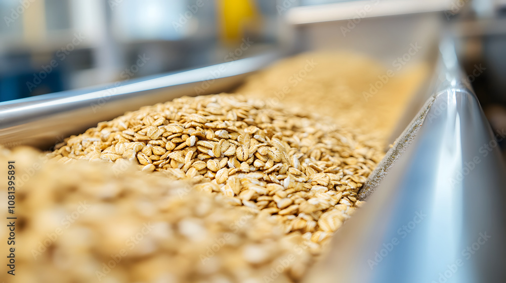 Oats Being Cleaned and Processed in Factory Setting Oats Being Cleaned and Processed in Factory Setting