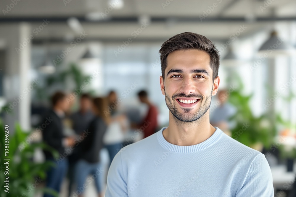 Smiling Young Businessman in Modern Office Environment Smiling Young Businessman in Modern Office Environment