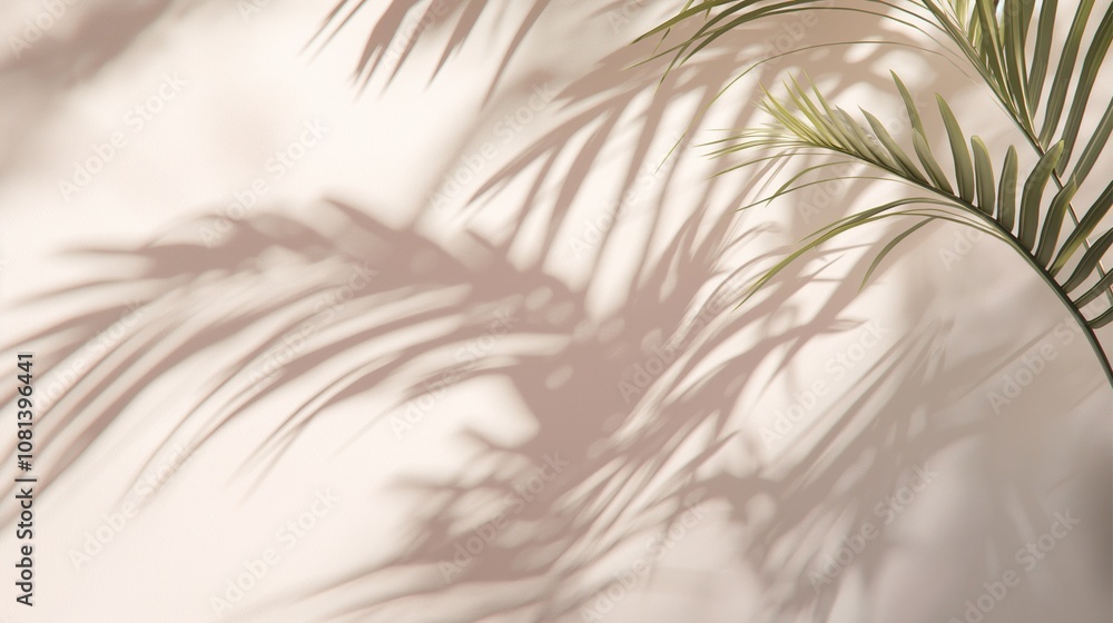 Fototapeta premium Soft Palm Leaf Shadows on a Light Background