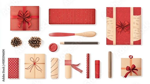Red and Beige Gift Wrap and Accessories
