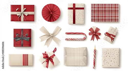 A Collection of Red and White Themed Gift Wrap Items