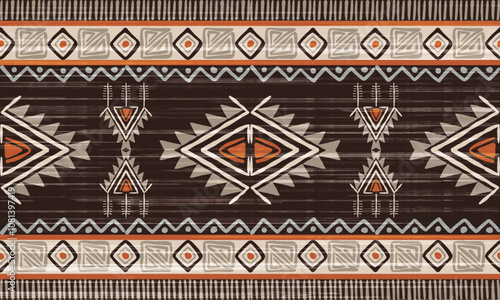 Carpet African mud cloth tribal fabric bohemian pattern,geometric elements,zigzag,tribal design,vector illustration,American mud cloth bogolan pattern,tribal Aztec pattern design for textile,carpet. photo