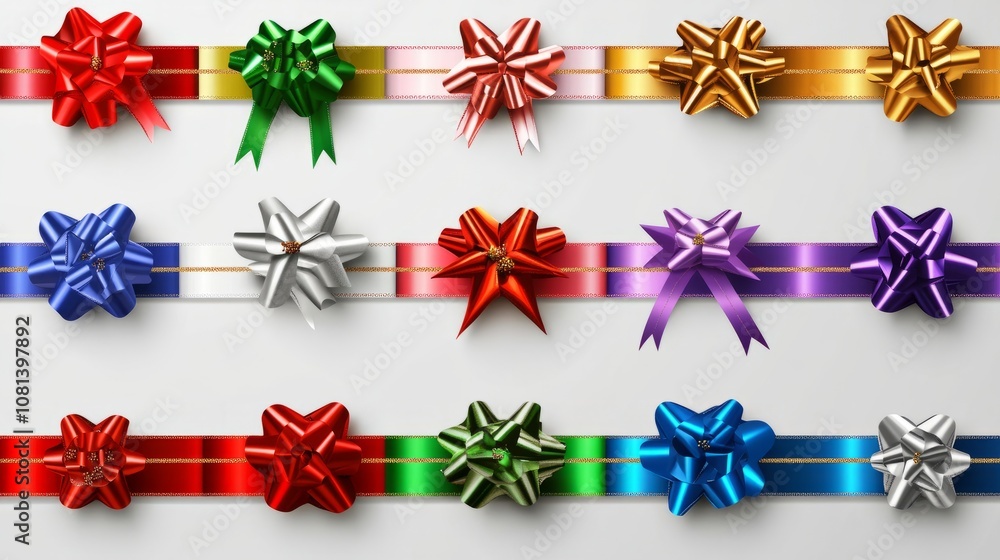 Collection set of many colorful satin gift ribbons and bows isolated on transparent background, Christmas or birthday or Valentines Day holiday celebration Collection set of many colorful satin gift ribbons and bows isolated on transparent background, Christmas or birthday or Valentines Day holiday celebration