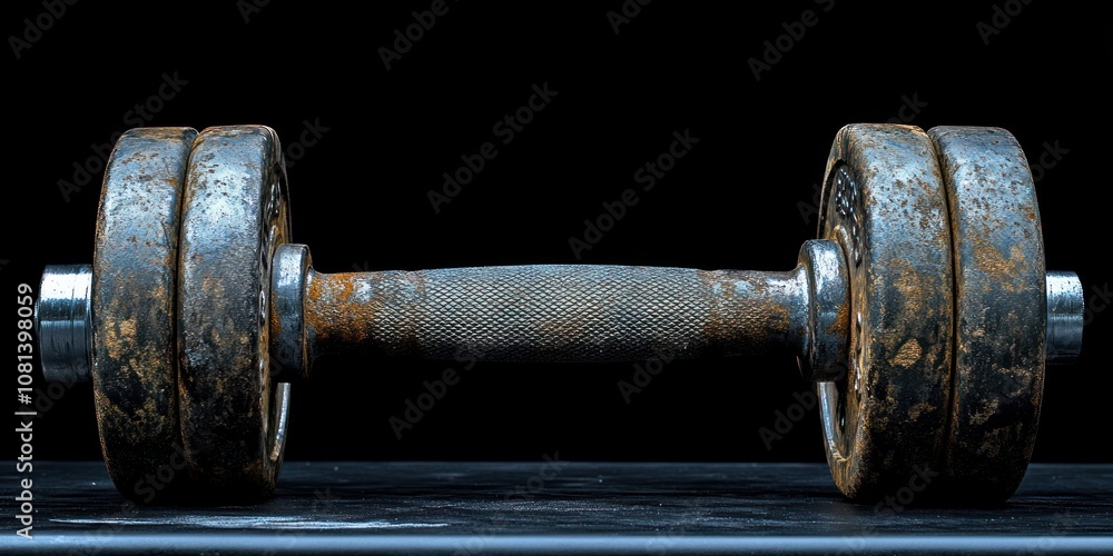 A rusty dumbbell isolated on black background. A rusty dumbbell isolated on black background.