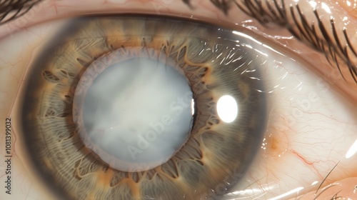 The Mysterious Cataract with Its White, Cloudy Appearance. The Opaque Area in the Eye, Causing Blurred Vision and a Hazy Look