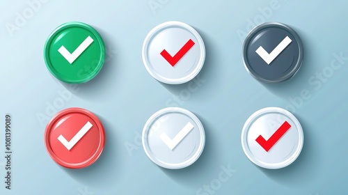 Checkbox Tick Mark Icon Set, Featuring Correct, Right, Wrong Buttons with Green Tick and Red Cross, Ideal for Yes/No Selection in UI Design photo