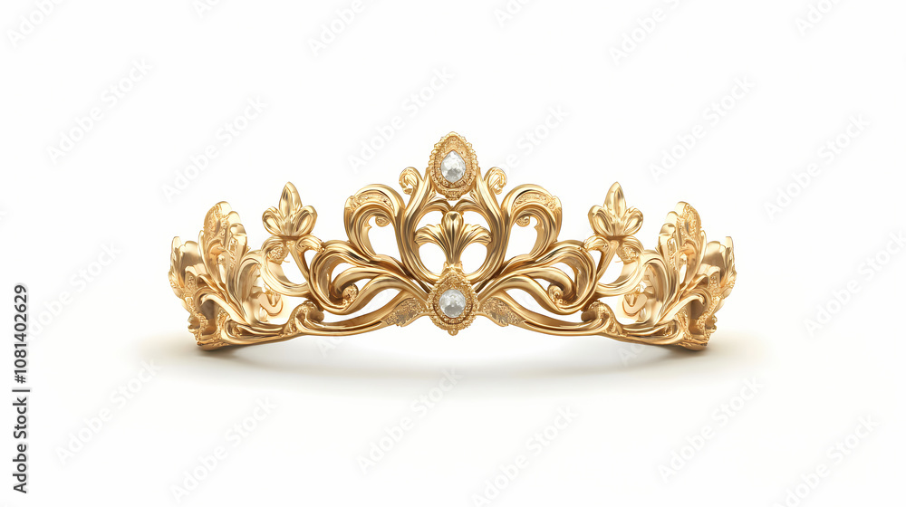 A golden crown design symbolizing royalty and prestige is centered on white. Regal. Illustration A golden crown design symbolizing royalty and prestige is centered on white. Regal. Illustration
