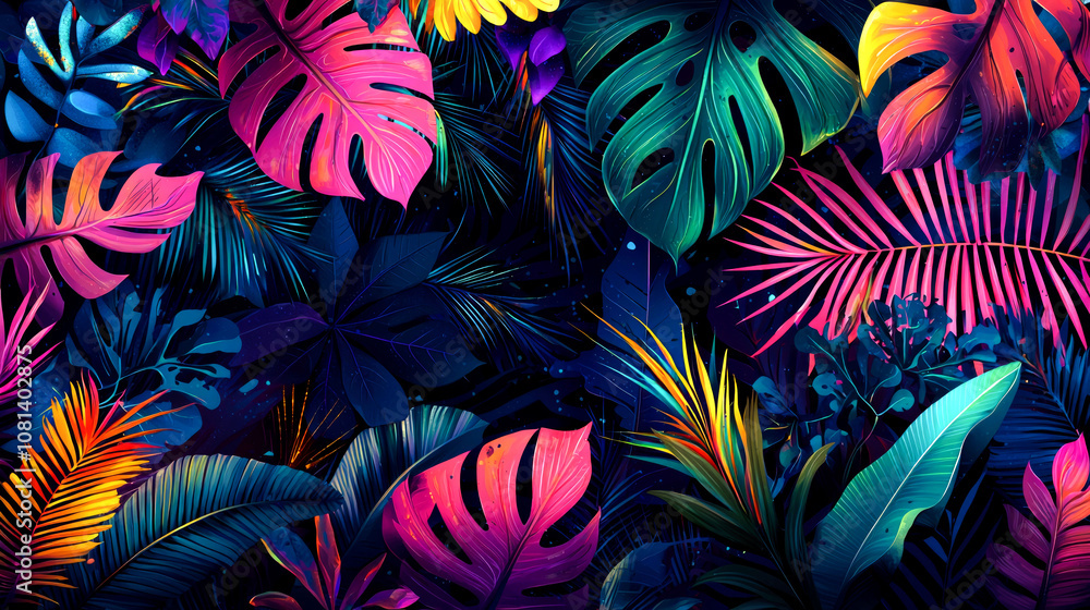 Vivid tropical leaves pattern. Vivid tropical leaves pattern.